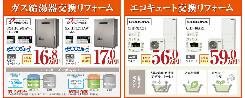ガス給湯器交換・エコキュート交換